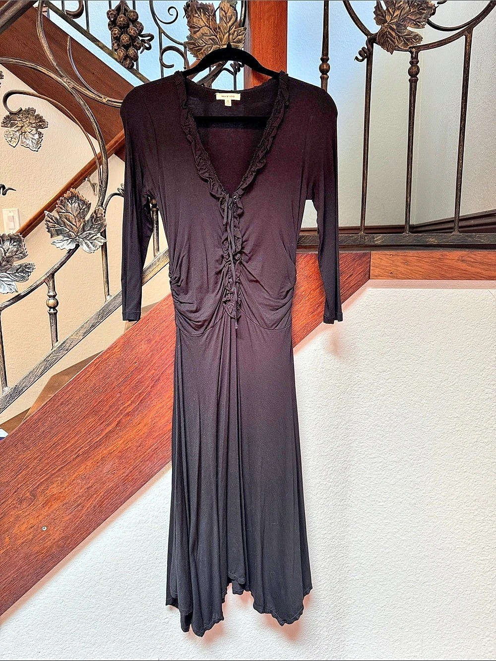 Max Studio Ruched Black Maxi Dress Size XS